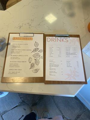 Specialty menu and regular drink menu