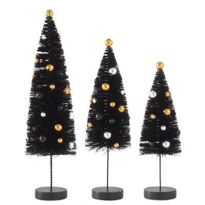 Elevate your holiday decor with our set of 3 black bottle brush trees on spindles. These sleek, modern trees add a dramatic t...