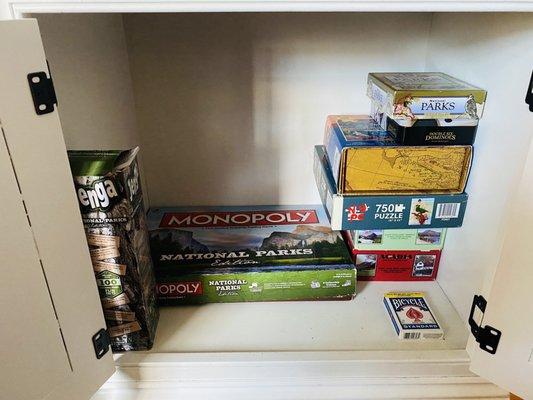 Board games provided as a nice touch to promote family time together.