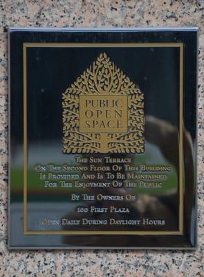 POPOS plaque for Sun Terrace