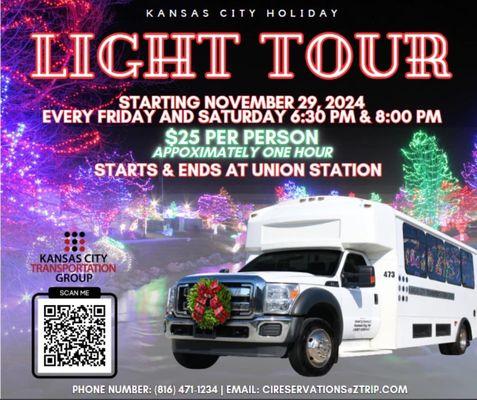 KCTG Holiday Light Tour!

https://www.eventbrite.com/e/holiday-light-tours-tickets-82660240003?aff=ebdssbdestsearch