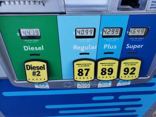 The gas prices as of (Aug. 5, 2021) with card today