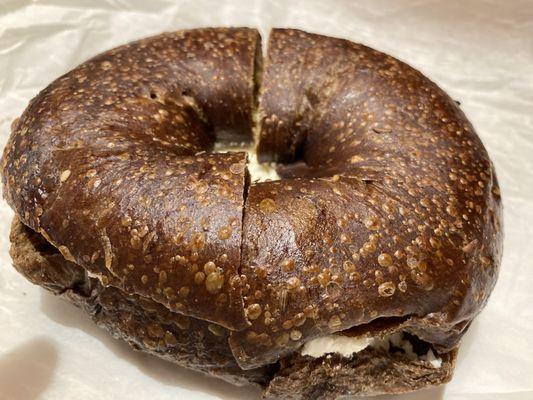 02/08/24 lunch. Pumpernickel Bagel and plain cream cheese.