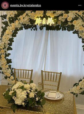 Floral Backdrops, Table Decor, Sweetheart Table set up, Easel Sign & Floral Decor