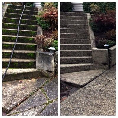 Seattle - Pressure Washing driveway and concrete stairs