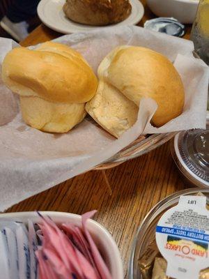 Fluffy hot rolls. So good! Use the apple butter and strawberry jelly.