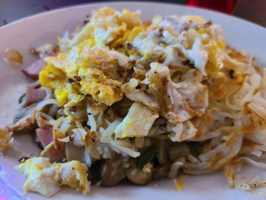 Stuffed hashbrowns with scrambled eggs