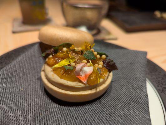 Foie Gras Monaka. $29. Persimmon, shiso, Japanese wafer. Supplements, Otsumami.