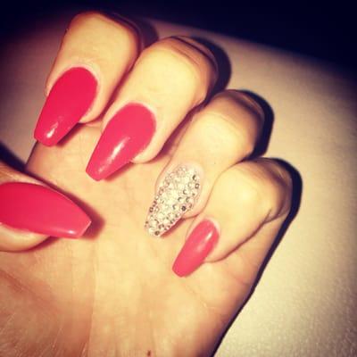 Coffin nails with diamond accents