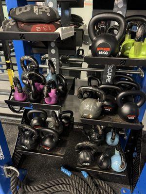 Kettlebells.  Max 40lbs