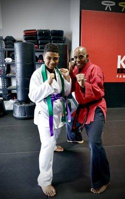 Student and Shidoshi Calvin after belt promotion.