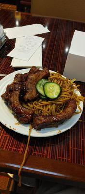 Korean ribs and spicy noodles on a cold Friday night! Delicious and warm ya up!