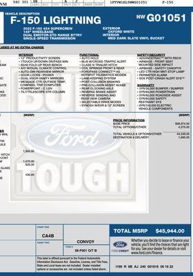 $45,944 MSRP from Ford Window Sticker.