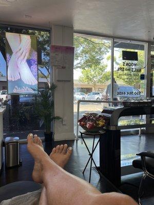 Relaxing after my summer pedicure with fabulous leg/foot massage!