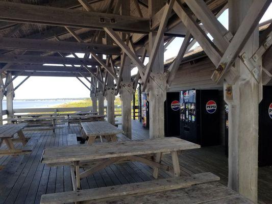 Picnic tables near the restrooms at the nature center