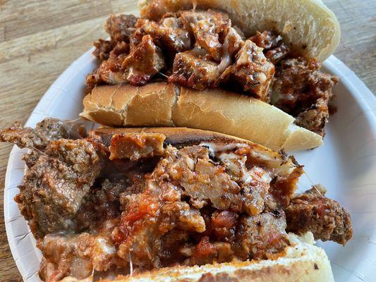 Meatball and sausage and cheese sub. Yum!!!