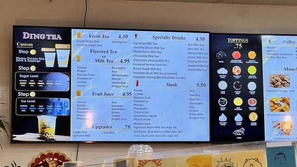 Menu with updated pricing as of August 12, 2023 - pt 1