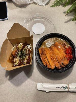 Takoyaki and Chicken Katsu Curry