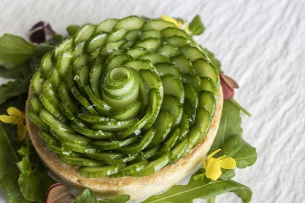 Tartelette de Concombre | English Cucumber Tartelette, Goat Cheese Mousseline, Chive.