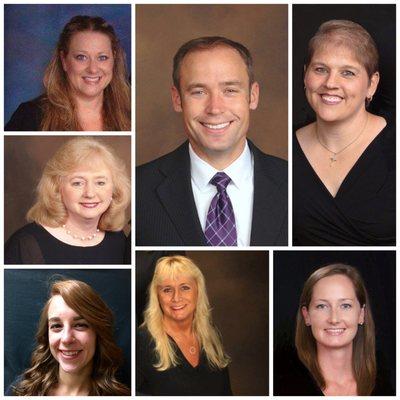 Office staff 2016 (From top R around to top L.)Lisa, Kim, Lexi, Lelia, Sara & Sherre .Dr Mark Lawton .