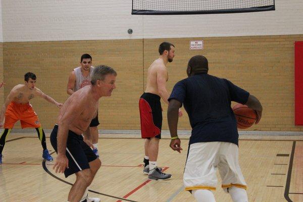 Pick-up Basketball games in South Gym, 3 times a week.