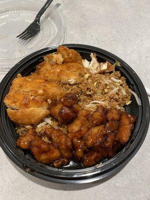 Sweet and Sour Chicken, Orange Chicken, and fried rice