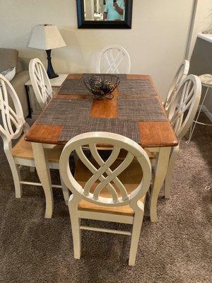 Dining room table in the condo.