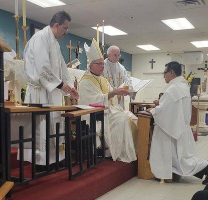 Deacon Erick Heredia's Ordination.  Bishop John Mack.  Divine Mercy Catholic Church