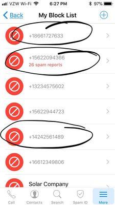 TrueCaller (free app) blocked number list.