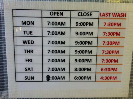 Laundromat hours (as at September 5th 2013)