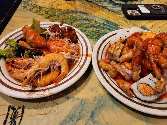 Shrimp, Sushi, frog legs and some other stuff.