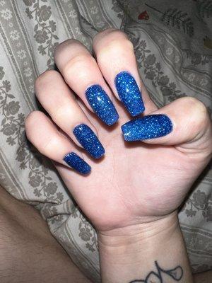 154 blue sparkle sns dip nails