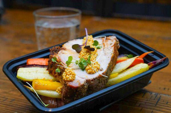 Roasted Pork Loin: Pork Loin, Roasted Rainbow baby carrots