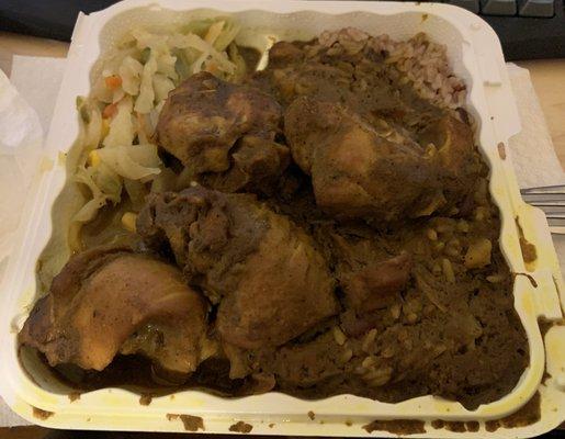 Curry chicken, cabbage and mixed Steamed Vegetables