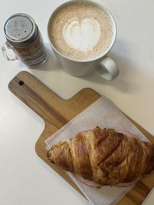 Chai latte and ham & cheese croissant