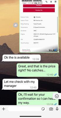 Confirming price and availability w sales man