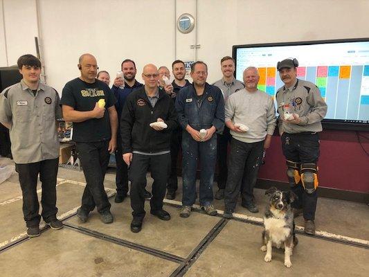 Meet the crew enjoying employee appreciation day with breakfast burritos.