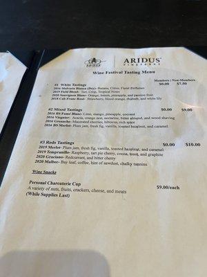 Wine Festival Tasting Menu