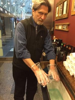 Paraffin hands freshly dipped and orgasming in plastic bags