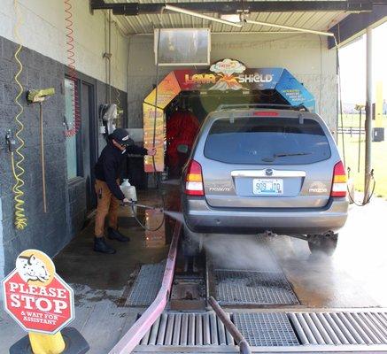 We pre-treat every vehicle before they enter the wash to ensure, a top of the line wash, every time.