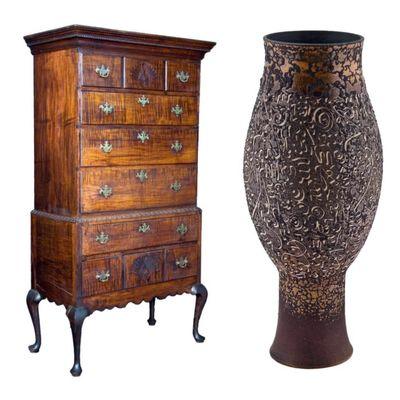 NH Highboy which sold for $34,500 and a Scheier pottery vase which sold for $10,350.