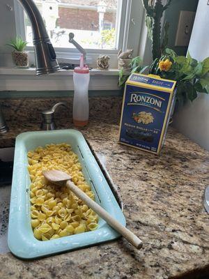 The box of macaroni that I had to throw away