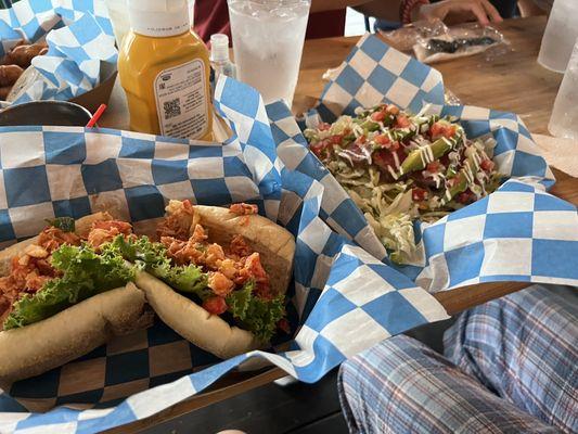 Lobster roll and tuna tostadas