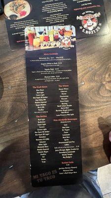 Backside of the drink menu