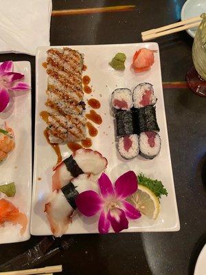 Alaska Roll, tuna roll, octopus sushi