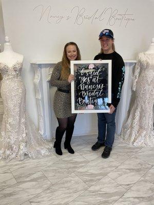 Kendall with bridal assistant that helped her find her dress for her wedding scheduled for 3/12/2022.  Thank you!!