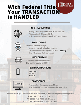 Transaction Handled: in office and remote closings.