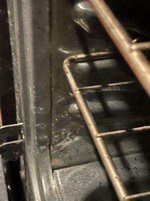 Oven and oven racks coated in grime