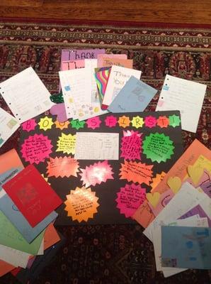 Just a few of the thank you letters from the students at this school where 40% of the kids are homeless.