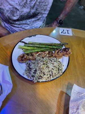 Grilled shrimp  with rice and asparagus